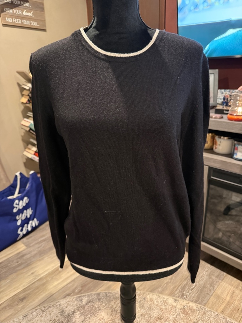 Classic Black Crewneck Sweater with Contrast Trim